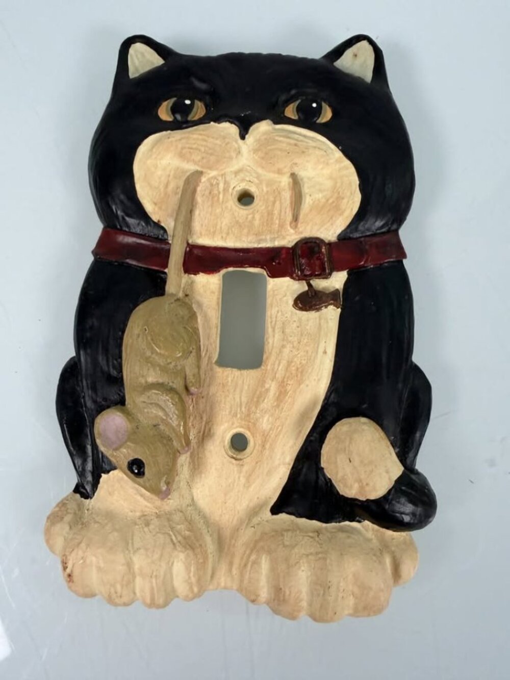 VTG Figi Graphics Cat With Caught Mouse Light Switch Plate Cover 4”x6”